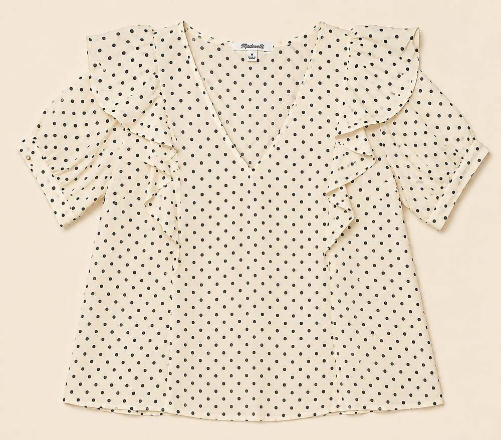 Madewell 100% Silk Polka Dot Ruffle Blouse M Romantic Coquette Cottagecore